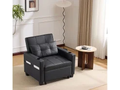 Discount Sofá-cama retrátil 3 em 1 com porta-copos e porta USB, sofá-cama ajustável como poltrona ou cama, economizando espaço em cômodos pequenos Preto