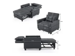 Discount Sofá-cama retrátil 3 em 1 com porta-copos e porta USB, sofá-cama ajustável como poltrona ou cama, economizando espaço em cômodos pequenos Preto