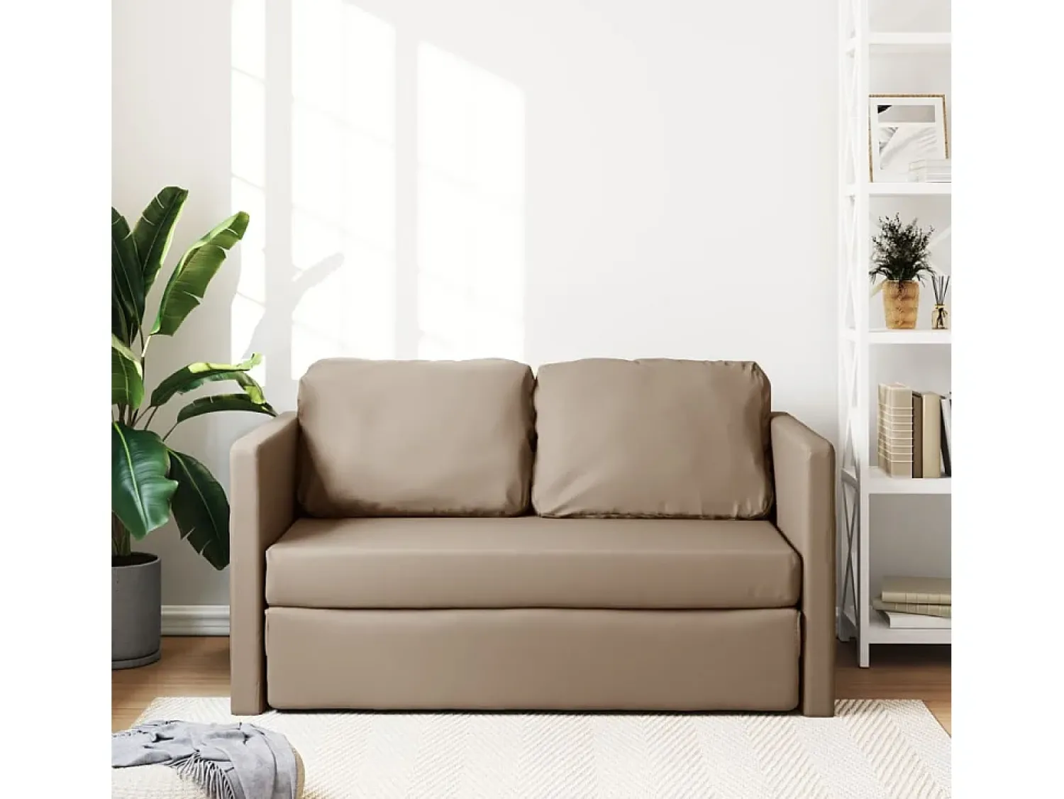 Sofá| Sofá-cama sem pés 112x174x55 cm couro artificial cappuccino PT683121 Castanho