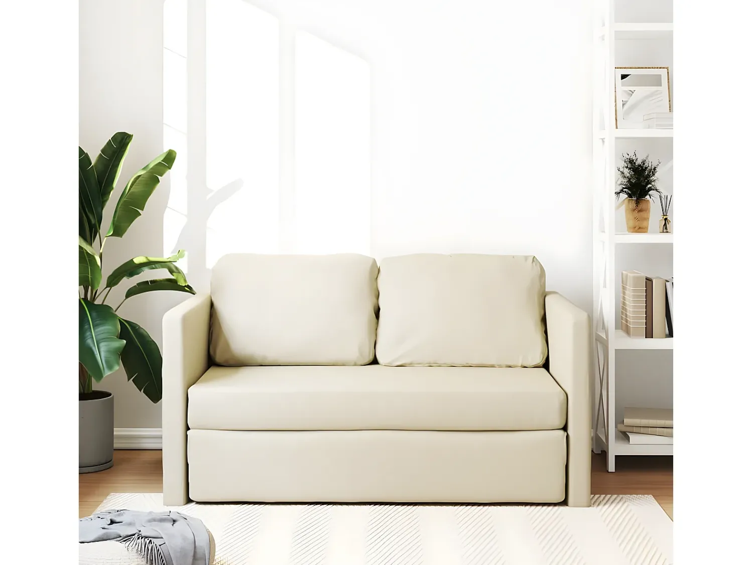 Sofá| Sofá-cama sem pés 112x174x55 cm couro artificial cor PT957341 Creme