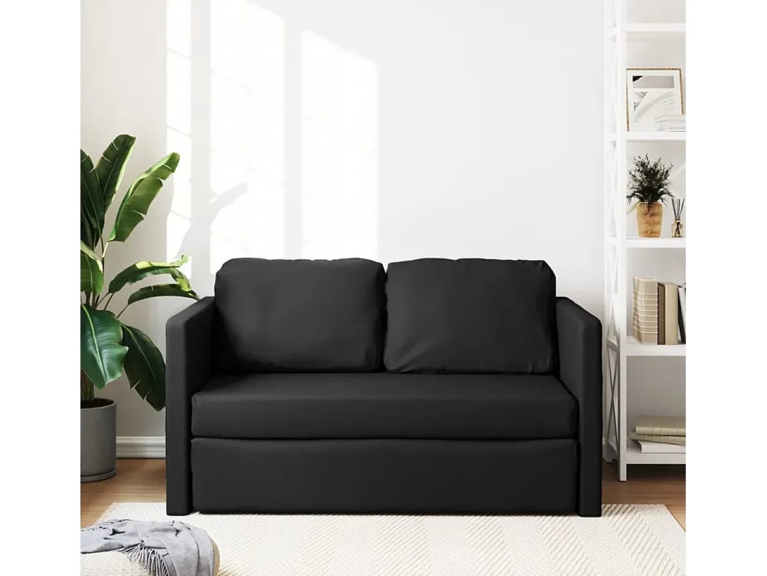 New Sofá-cama sem pés 112x174x55 cm couro artificial PT832379 Preto