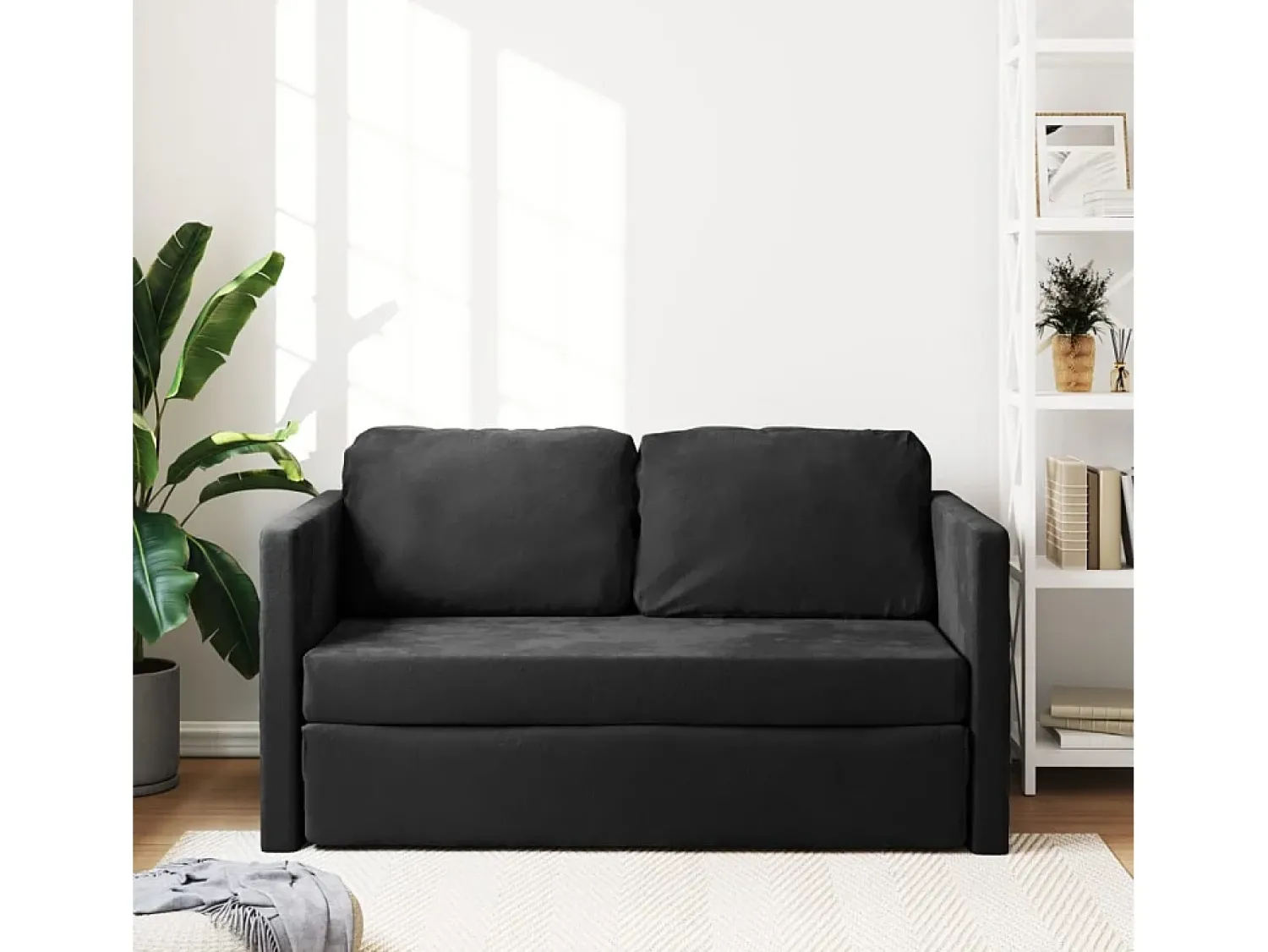 Outlet Sofá-cama sem pés 122x204x55 cm veludo PT572430 Preto