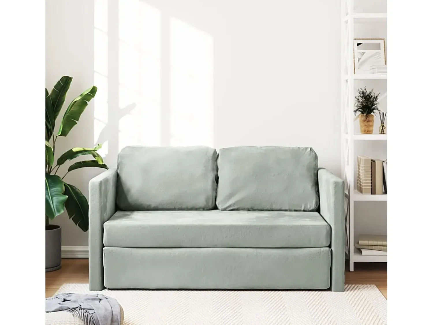Sofá| Sofá-cama sem pés 122x204x55 cm veludo -claro PT691245 Cinzento