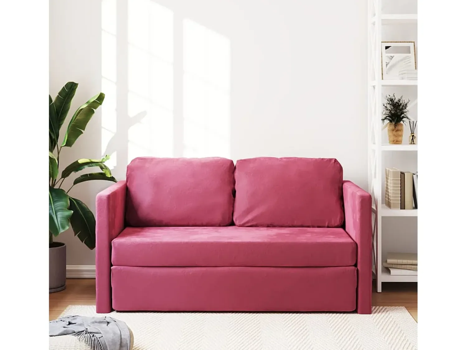 Sofá-cama sem pés 122x204x55 cm veludo tinto PT783440 Vermelho