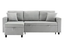 Sofá*KOMHTOM Sofá-cama, sofá em forma de L, espaço de arrumação, bolsos para copos, reversível, cinzento Cinzento claro