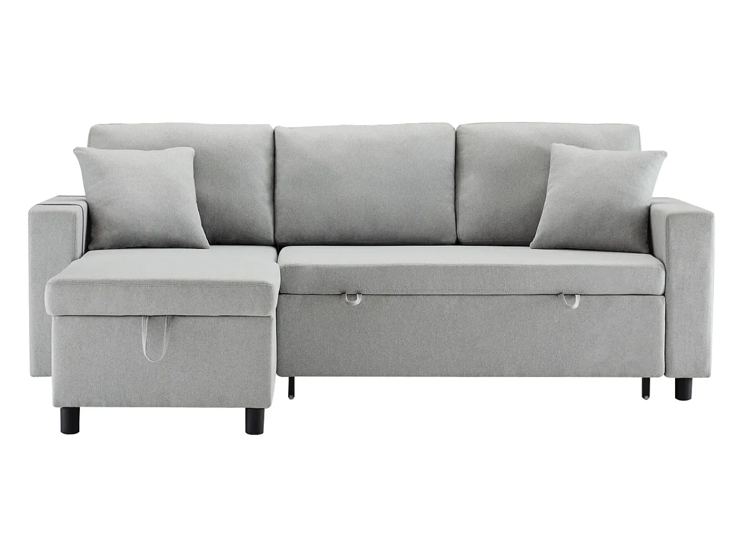 Sofá*KOMHTOM Sofá-cama, sofá em forma de L, espaço de arrumação, bolsos para copos, reversível, cinzento Cinzento claro