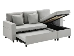 Sofá*KOMHTOM Sofá-cama, sofá em forma de L, espaço de arrumação, bolsos para copos, reversível, cinzento Cinzento claro