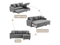 KOMHTOM Sofá-cama, sofá em forma de L, bolsa para copos, intercambiável esquerda/direita, escuro^ Sofá
