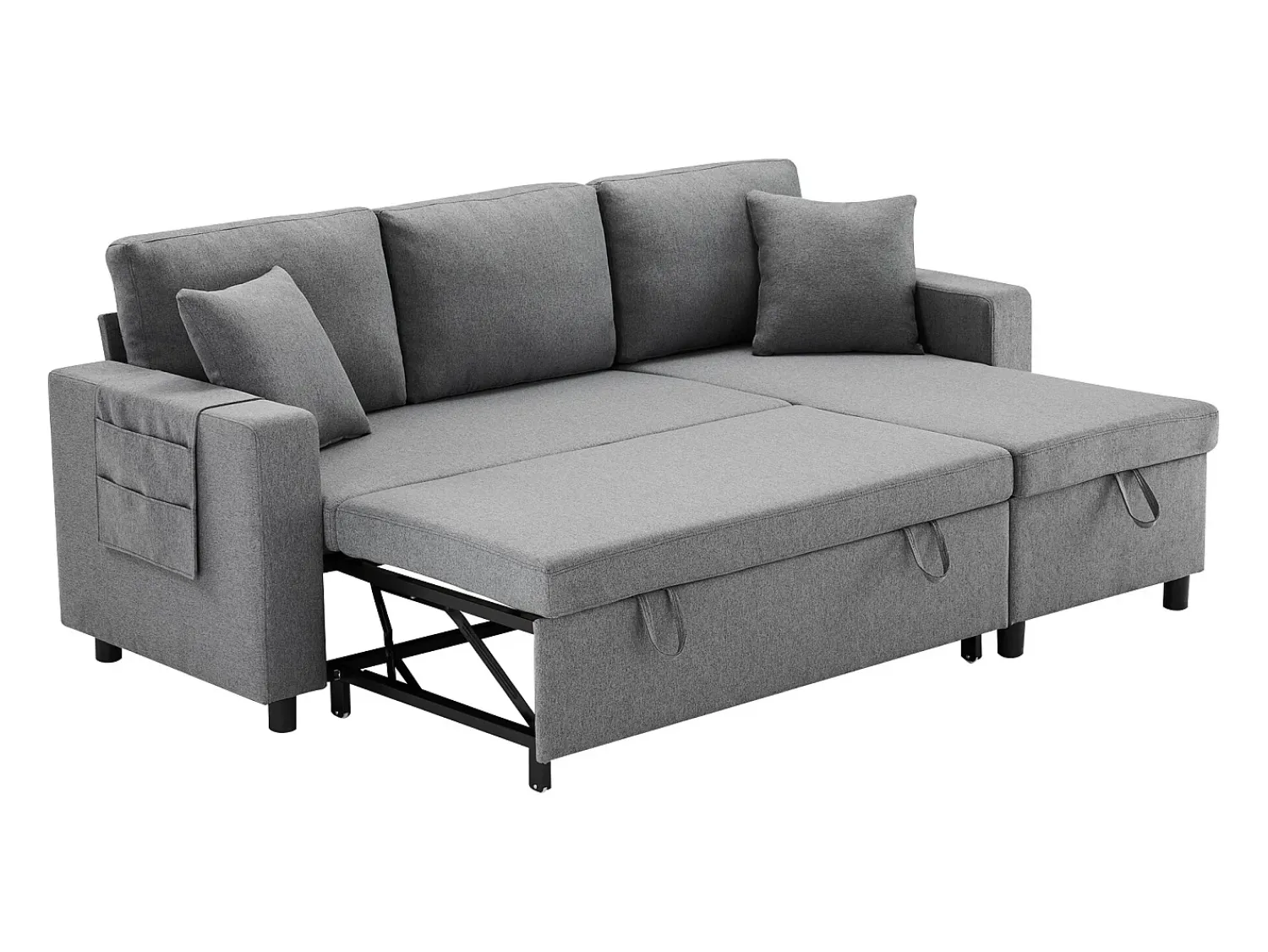 KOMHTOM Sofá-cama, sofá em forma de L, bolsa para copos, intercambiável esquerda/direita, escuro^ Sofá
