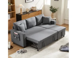 KOMHTOM Sofá-cama, sofá em forma de L, bolsa para copos, intercambiável esquerda/direita, escuro^ Sofá