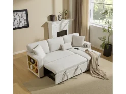 Clearance ModernLuxe Sofá-cama 215x133x85 cm - com porta USB - com armazenamento - com função de cama - Bege