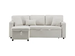 Clearance ModernLuxe Sofá-cama 215x133x85 cm - com porta USB - com armazenamento - com função de cama - Bege