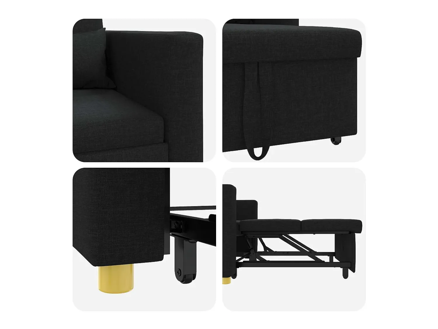 Poltrona*vidaxl Sofá-camas retrátil individual 90 x 165 x 87 cm tecido Preto