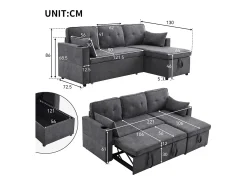 Sale KOMHTOM Sofás com função de dormir, sofás em L, móveis estofados, sofás, espreguiçadeiras com porta-copos, Preto