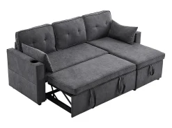 Sale KOMHTOM Sofás com função de dormir, sofás em L, móveis estofados, sofás, espreguiçadeiras com porta-copos, Preto