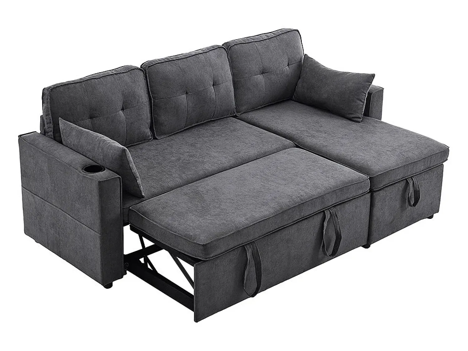 Sale KOMHTOM Sofás com função de dormir, sofás em L, móveis estofados, sofás, espreguiçadeiras com porta-copos, Preto