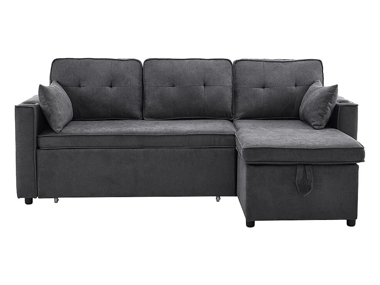 Sale KOMHTOM Sofás com função de dormir, sofás em L, móveis estofados, sofás, espreguiçadeiras com porta-copos, Preto