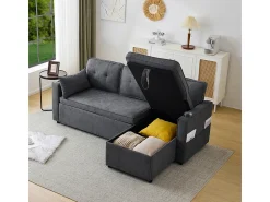 Sale KOMHTOM Sofás com função de dormir, sofás em L, móveis estofados, sofás, espreguiçadeiras com porta-copos, Preto