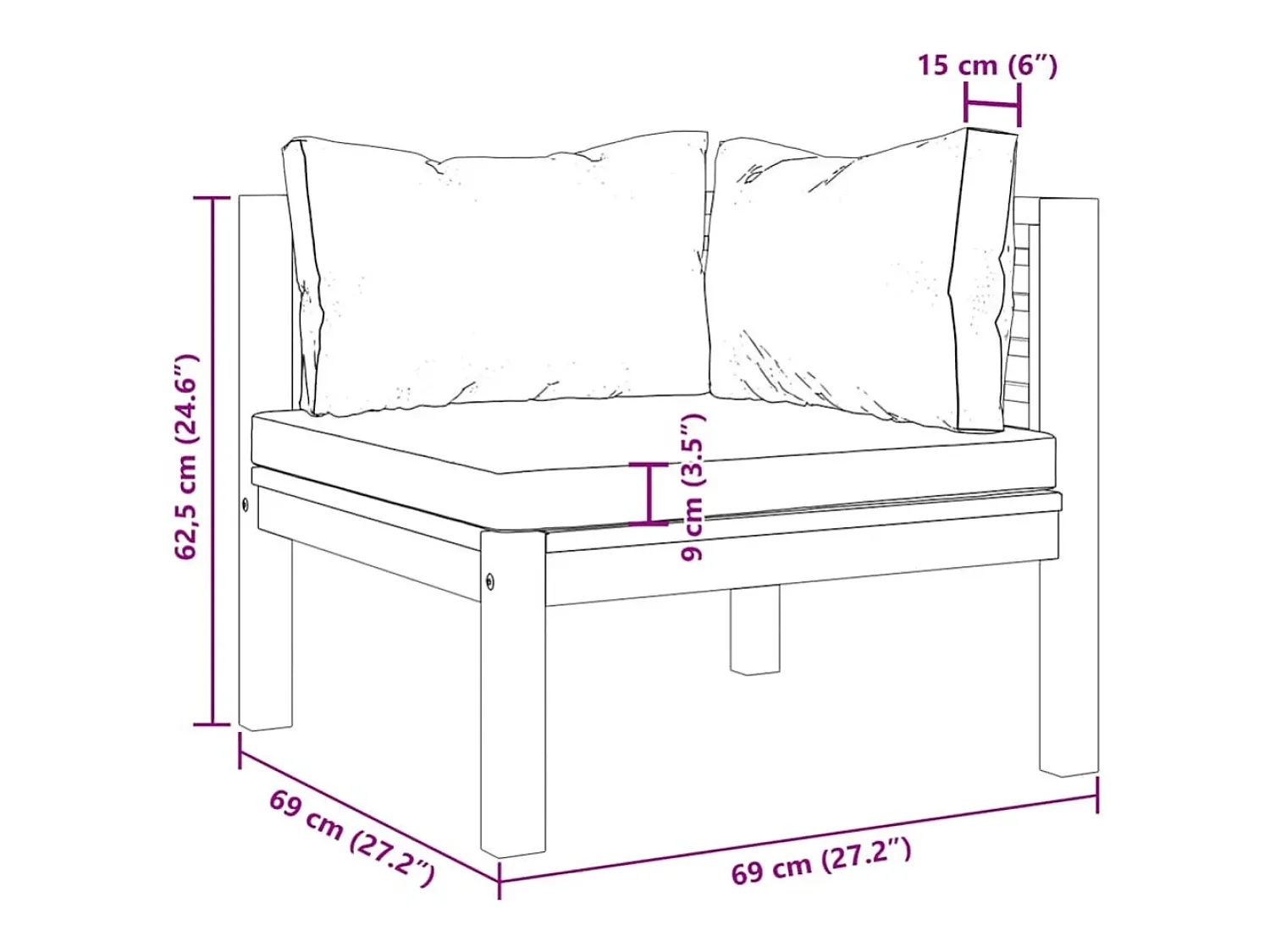 vidaxl Sofás de canto 2pcs c/ almofadões -escuro acácia maciça^ Sofá