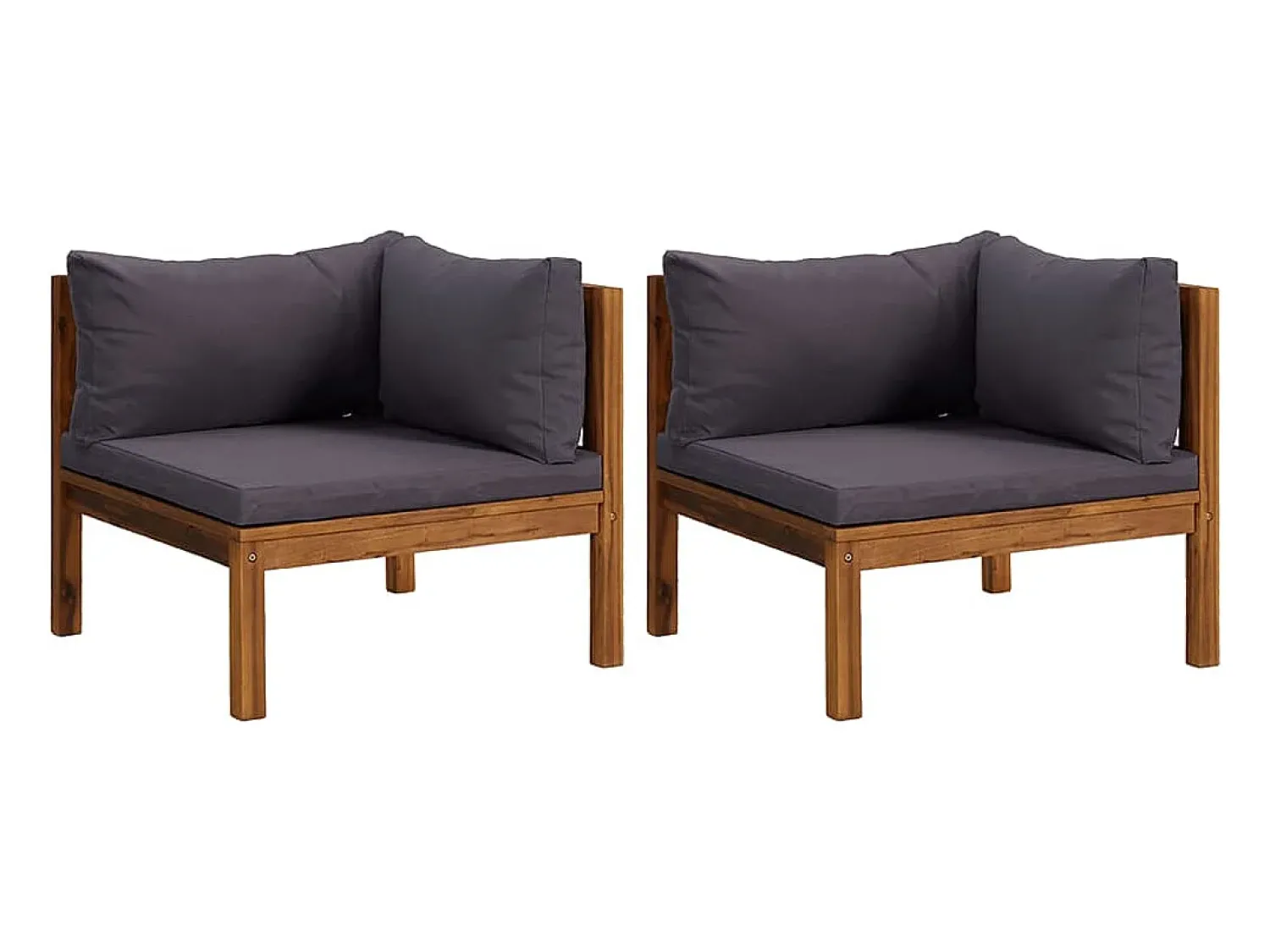 vidaxl Sofás de canto 2pcs c/ almofadões -escuro acácia maciça^ Sofá