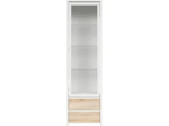 Vitrina*Petits-Meubles Soren Armário expositor branco e de madeira com 1 porta e 2 gavetas Natural claro / Branco
