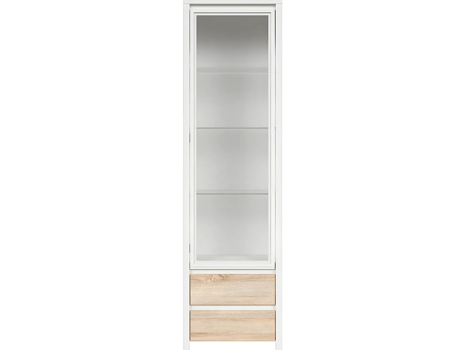 Vitrina*Petits-Meubles Soren Armário expositor branco e de madeira com 1 porta e 2 gavetas Natural claro / Branco