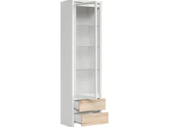 Vitrina*Petits-Meubles Soren Armário expositor branco e de madeira com 1 porta e 2 gavetas Natural claro / Branco