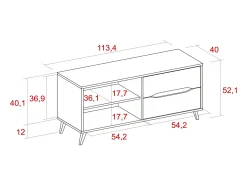Skraut Home Stand TV 110 2 gavetas + 1 porta,modelo KAI, estrutura de cor carvalho, porta cor . Cinzento