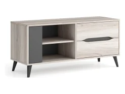 Skraut Home Stand TV 110 2 gavetas + 1 porta,modelo KAI, estrutura de cor carvalho, porta cor . Cinzento