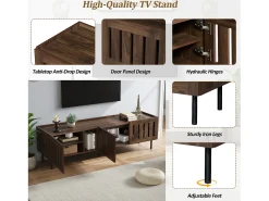 Móvel De Tv| Suporte baixo para TV, 160×40×47 cm, cor nogueira, design vazado, em MDF, para TVs de até 65 polegadas, para sala de estar. Castanho