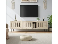 Móvel De Tv* Suporte baixo para TV, 160×40×47 cm, cor natural, design vazado, em MDF, para TVs de até 65 polegadas, para sala de estar. Natural claro