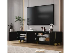 New Merax Suporte baixo para TV com portas texturizadas - 170 x 38 x 44 cm - com pés redondos dourados - aglomerado - Preto