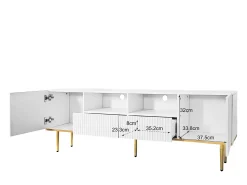 Suporte baixo para TV com 2 gavetas e 2 portas, unidade de armazenamento com pés e detalhes dourados, banco de TV^ Móvel De Tv