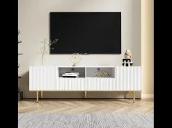 Suporte baixo para TV com 2 gavetas e 2 portas, unidade de armazenamento com pés e detalhes dourados, banco de TV^ Móvel De Tv