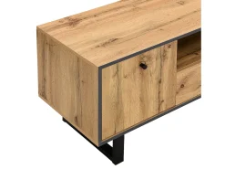 Suporte baixo para TV, suporte para TV LED de 190 cm, com divisória de vidro, compartimentos e gaveta, acabamento em madeira industrial.^ Móvel De Tv