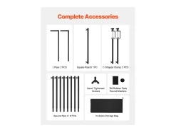 Prateleira* Suporte de Haste de Mesa SucceBuy com Pinças, Suporte de Arco de Mesa, Altura Ajustável 33-107 cm Comprimento Ajustável 71.1-249 cm, Quadro de Arco de Metal Preto