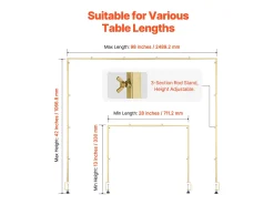 Suporte de Haste de Mesa SucceBuy com Pinças, Suporte de Arco de Mesa, Altura Ajustável 33-107 cm Comprimento Ajustável 71.12-249 cm, Quadro de Arco de Metal^ Prateleira