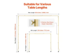 Suporte de Haste de Mesa SucceBuy com Pinças, Suporte de Arco de Mesa, 2 PCS, Altura Ajustável 33-107 cm Comprimento Ajustável 71.1-249 cm, Quadro de Arco de Metal^ Prateleira
