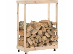 Suporte de lenha c/ rodas 76,5x40x108 cm pinho maciço PT577499^ Acessórios De Arrumação