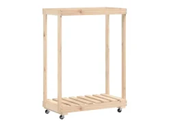 Suporte de lenha c/ rodas 76,5x40x108 cm pinho maciço PT577499^ Acessórios De Arrumação