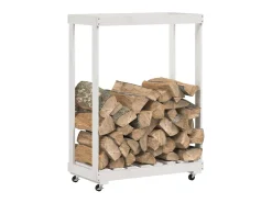 Suporte de lenha c/ rodas 76,5x40x108 cm pinho maciço PT547164^ Acessórios De Arrumação