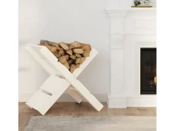 Hot Suporte de lenha 47x39,5x48 cm madeira de pinho maciça PT957281 Branco