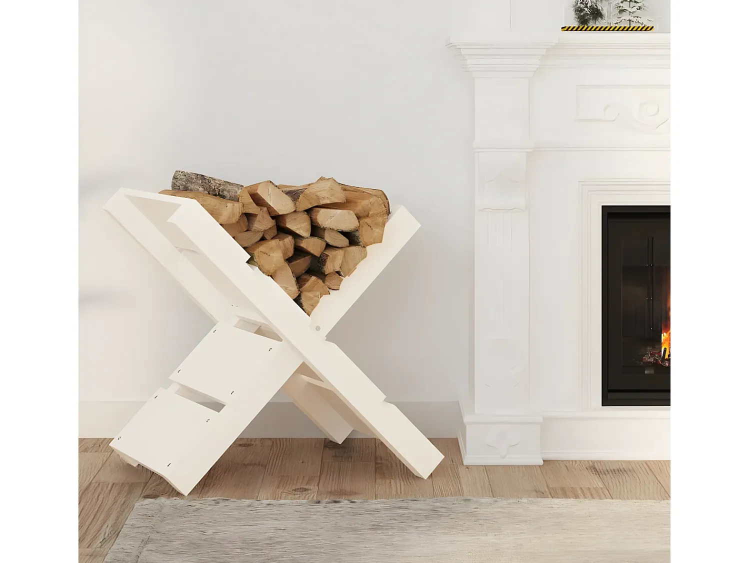 Hot Suporte de lenha 47x39,5x48 cm madeira de pinho maciça PT957281 Branco