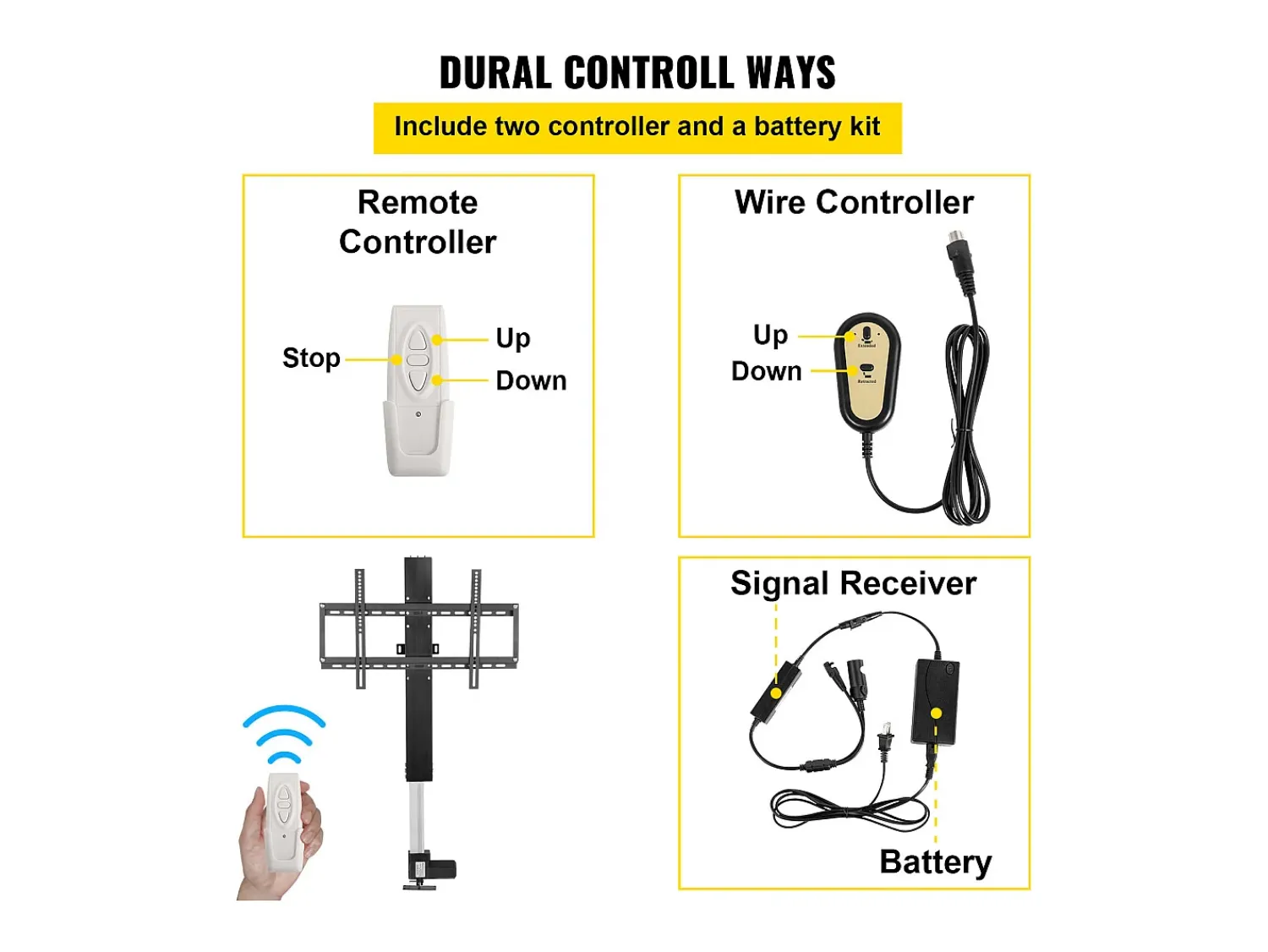 Móvel De Tv* Suporte de Parede Extensível para TV, Suporte de Elevação Motorizado para TV LCD/LED/OLED de 66-152.4 CM, Elétrico, Preto