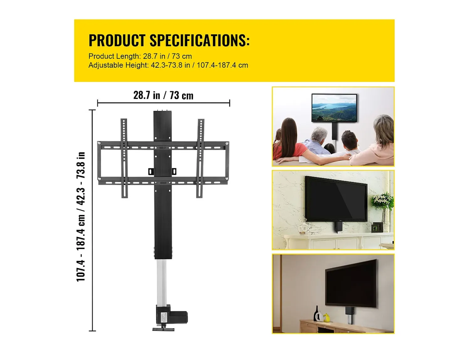 Móvel De Tv* Suporte de Parede Extensível para TV, Suporte de Elevação Motorizado para TV LCD/LED/OLED de 66-152.4 CM, Elétrico, Preto