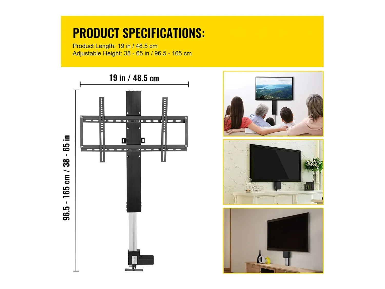 Suporte de Parede Motorizado para TV SucceBuy, Suporte de TV de 71 CM, Suporte Ajustável para TVs de 66 a 145 CM, Comando, Capacidade para 60 KG^ Móvel De Tv