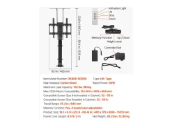 Suporte de Parede para TV SucceBuy Suporte de TV Motorizado com Comando, Suporte de TV Elétrico Ajustável para Televisores de 81 a 140 cm (Exceto Caixa) Preto
