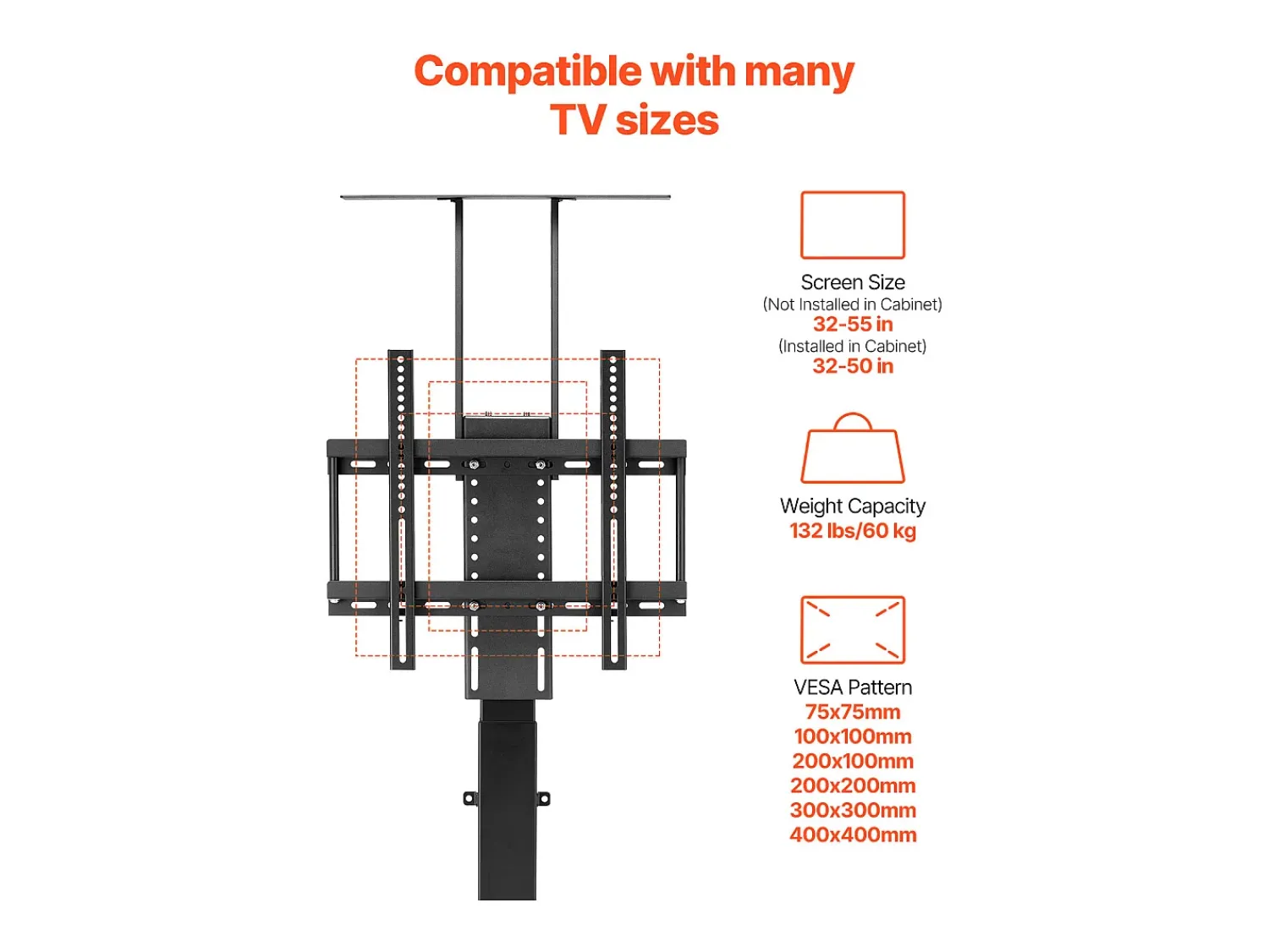 Suporte de Parede para TV SucceBuy Suporte de TV Motorizado com Comando, Suporte de TV Elétrico Ajustável para Televisores de 81 a 140 cm (Exceto Caixa) Preto