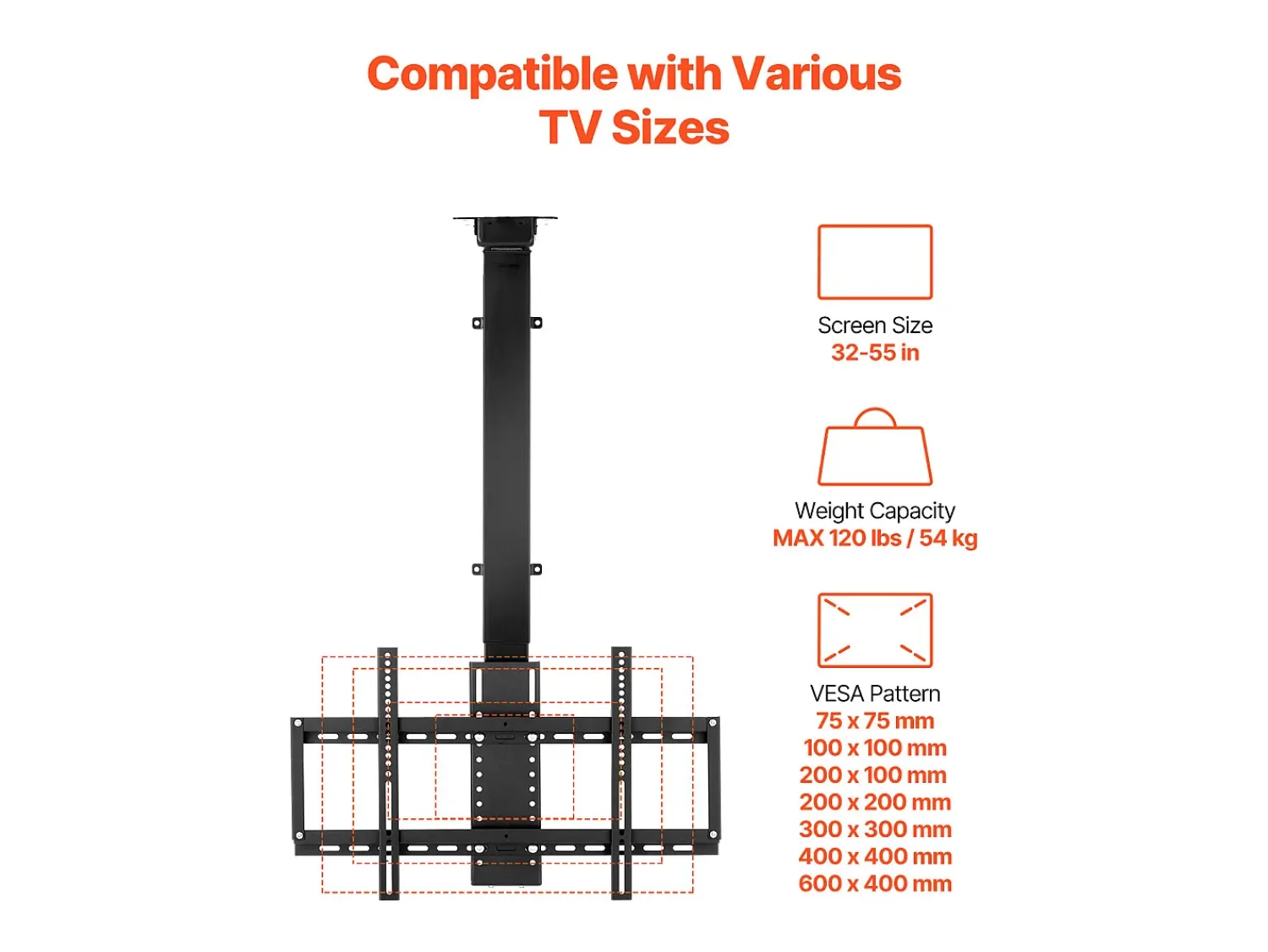 Suporte de Parede para TV SucceBuy Suporte de Teto Motorizado para TV - Ecrã de 81 a 140 cm - Suporte de Teto Ajustável Eletricamente^ Móvel De Tv