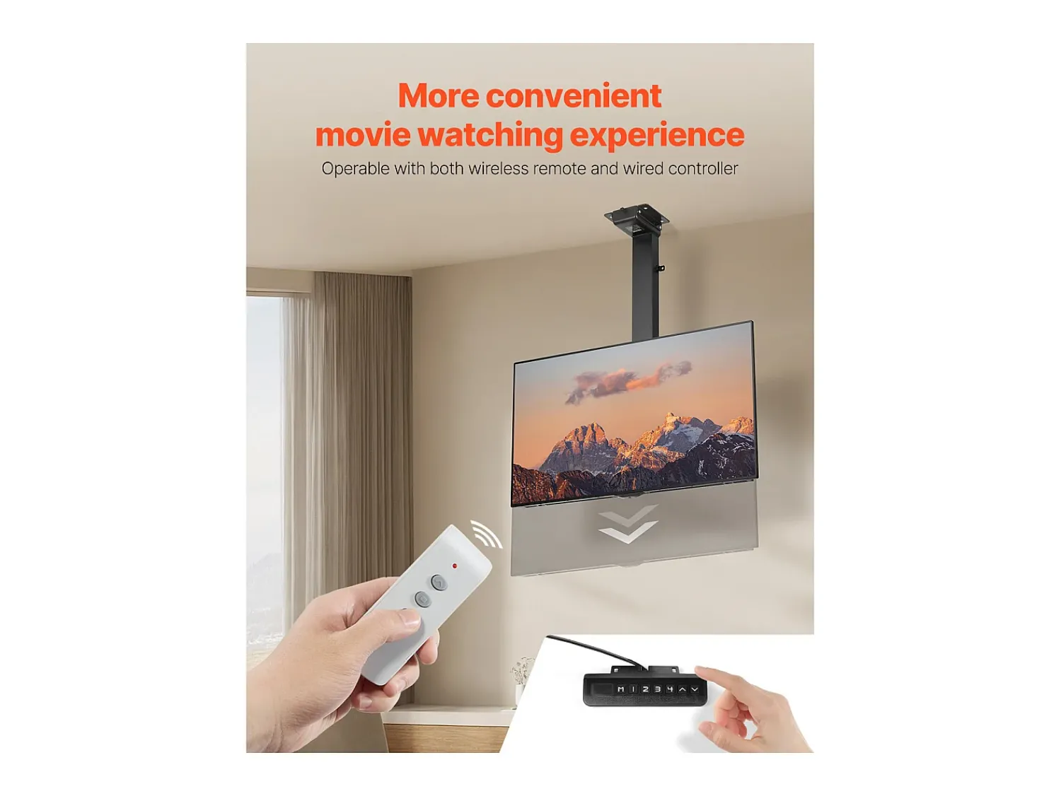 Suporte de Parede para TV SucceBuy Suporte de Teto Motorizado para TV - Ecrã de 81 a 140 cm - Suporte de Teto Ajustável Eletricamente^ Móvel De Tv